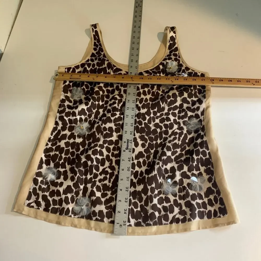 J Crew Tank Top Womens 6 Champagne Espresso Silk Cheetah Sparkle Appliqué Lined